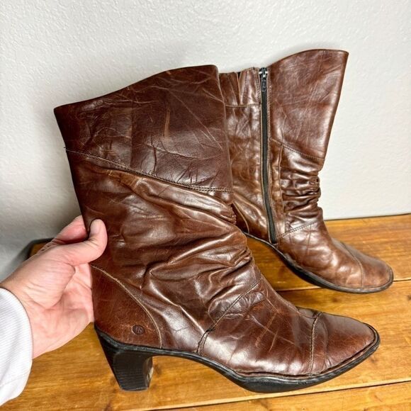Josef Seibel brown leather ruched gathered mid calf heel boots size 39 - Picture 13 of 13
